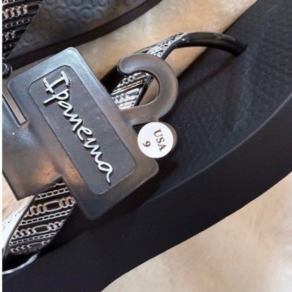 Ipanema Mesh Black Grey Wedge Flip Flops Platform Thong Sandals Womens s 9 - Picture 6 of 7